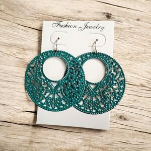 Teal Bohemain Style Circular Dangle Earrings